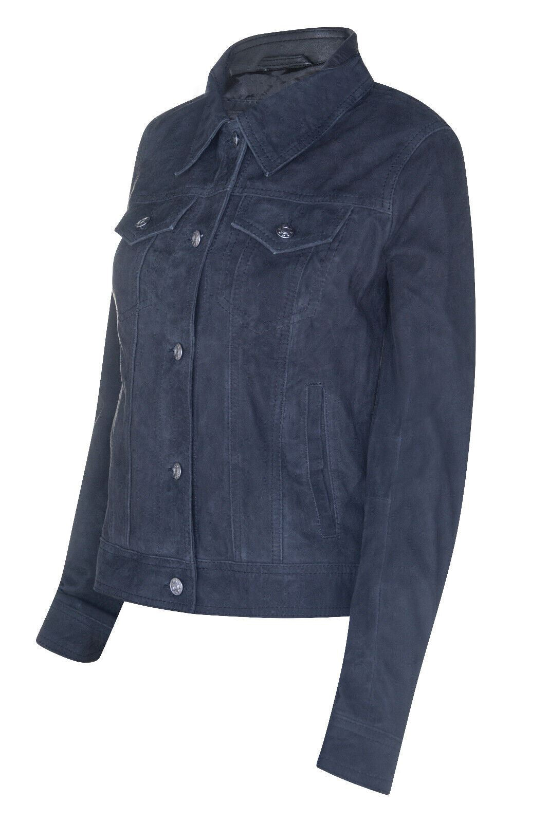 Womens Goat Suede Trucker Jeans Jacket-Astoria