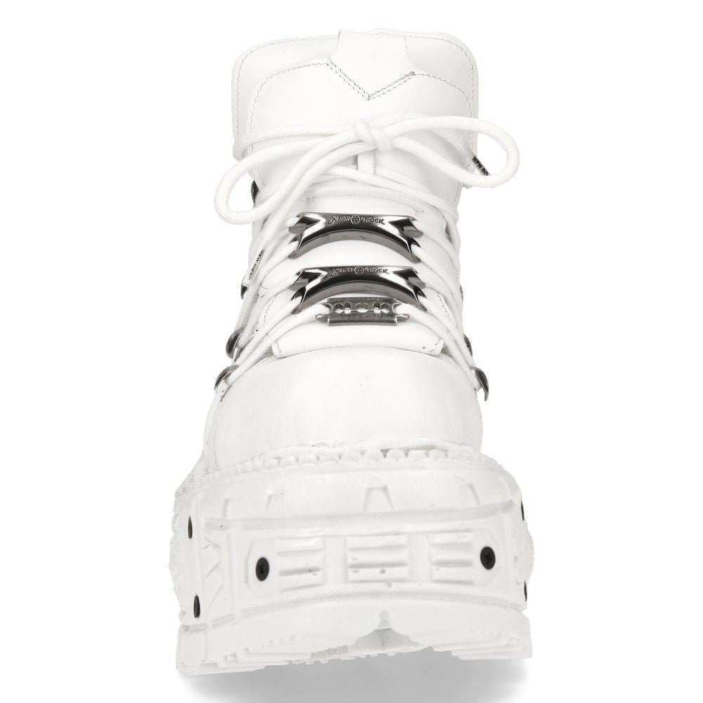 New Rock Unisex White Leather Gothic Punk Boots- M-TANK106-C1