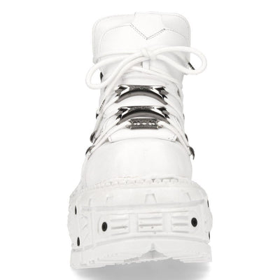 New Rock Unisex White Leather Gothic Punk Boots- M-TANK106-C1