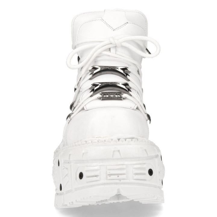 New Rock Unisex White Leather Gothic Punk Boots- M-TANK106-C1