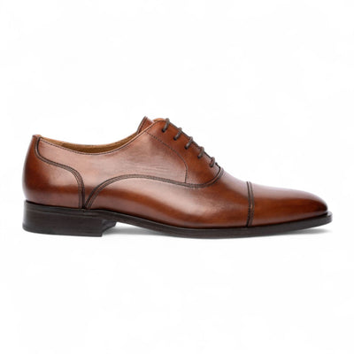 Chapman & Moore Men's Brown Plain Leather Brogue Cap-Toe Oxford Shoes