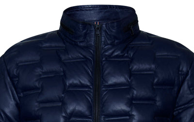 Men's Puffer Quilted Bomber Leather Jacket - Recife