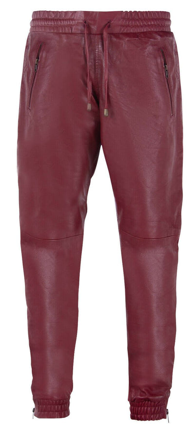 Mens  Leather Jogging Bottoms-Boston