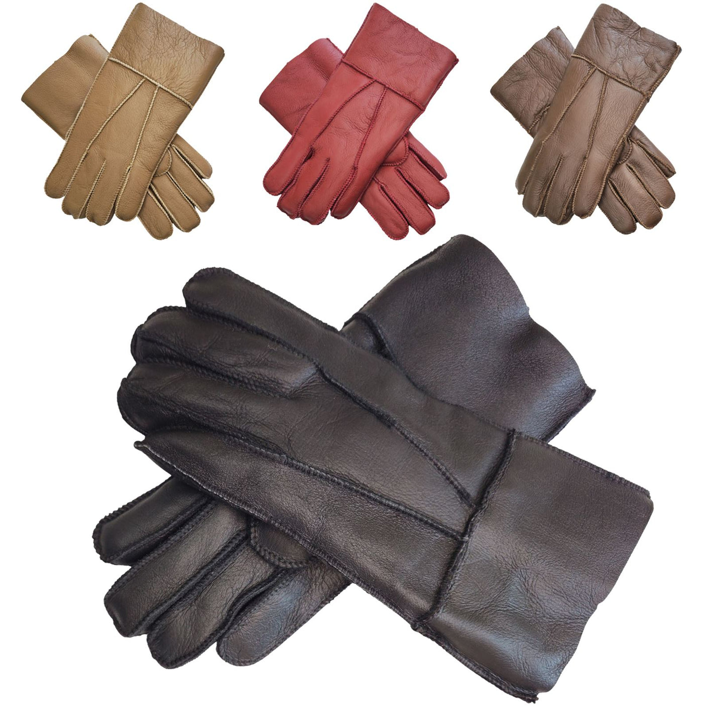 Unisex Sheepskin Leather Gloves with Roll Up/Down Cuff