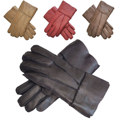 Unisex Sheepskin Leather Gloves with Roll Up/Down Cuff