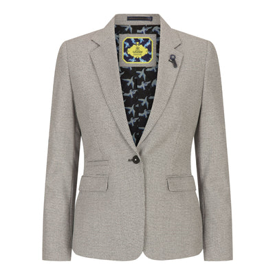 Women's Beige Tweed Tailored Fit Wool Blend Blazer