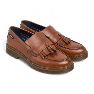 Ben Sherman Men's Tan Brown Leather Tassel Loafer Shoes - Dudley