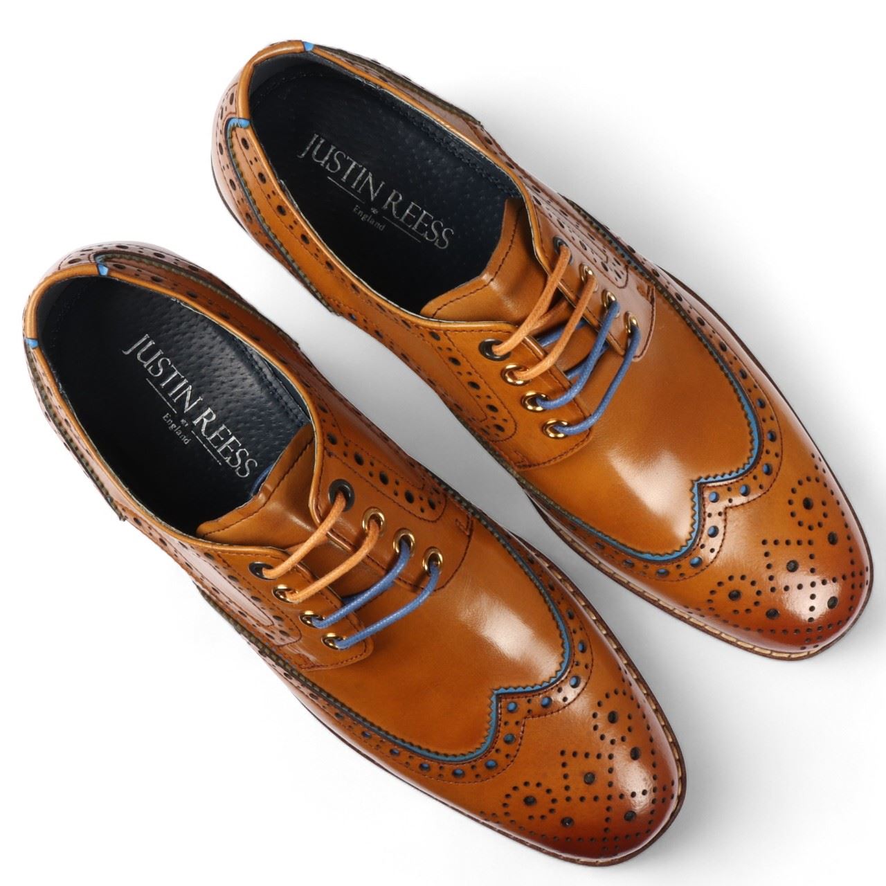 Justin Reess Men's Brown Brogue Leather Dress Shoes- Simon