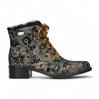 Laura Vita Emcmao-45 Brown Floral Womens Gothic Victorian Leather Ankle Heeled Boots