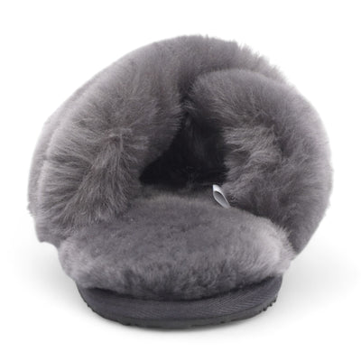 Women's Sheepskin Slippers Grey Warm Winter Fur Crossover - Snowbelle