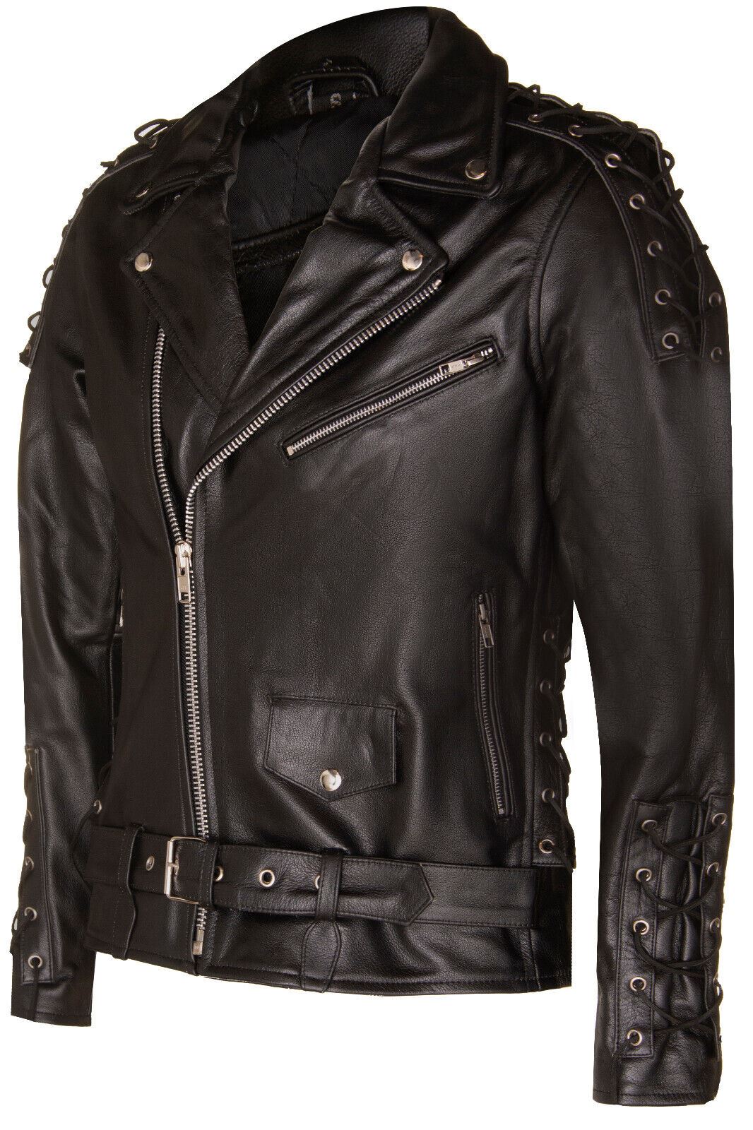 Mens Embossed Brando Leather Biker Jacket-Chicago
