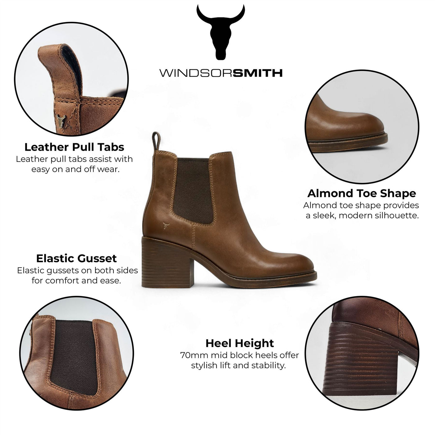 Windsorsmith Tan Classic Leather Chelsea Ankle Boots - Varsity