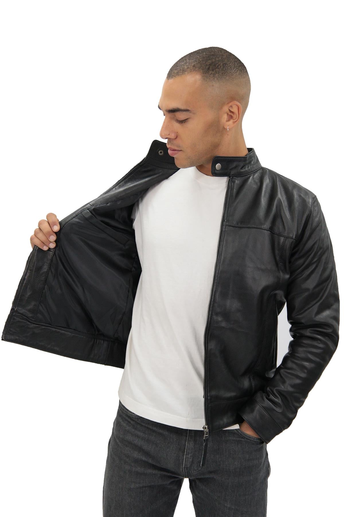 Mens Retro Leather Biker Jacket-Amsterdam