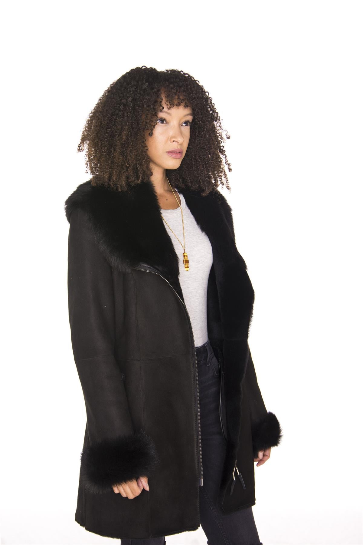 Ladies Suede Merino Sheepskin Coat-Samara