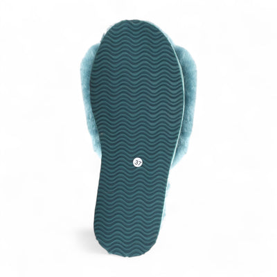 Women's Sheepskin Slippers Teal Warm Winter Fur Sliders - Nordic