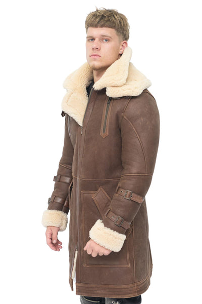 Mens 3/4 Warm Leather Sheepskin Trench Coat-Medina