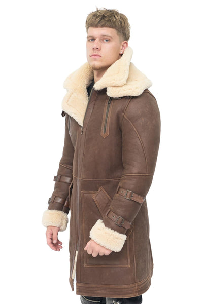 Mens 3/4 Warm Leather Sheepskin Trench Coat-Kendal