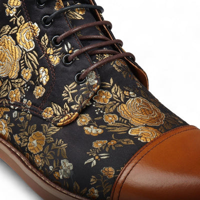 Justin Reess Men's Floral Leather Oxford Ankle Boots - Adam