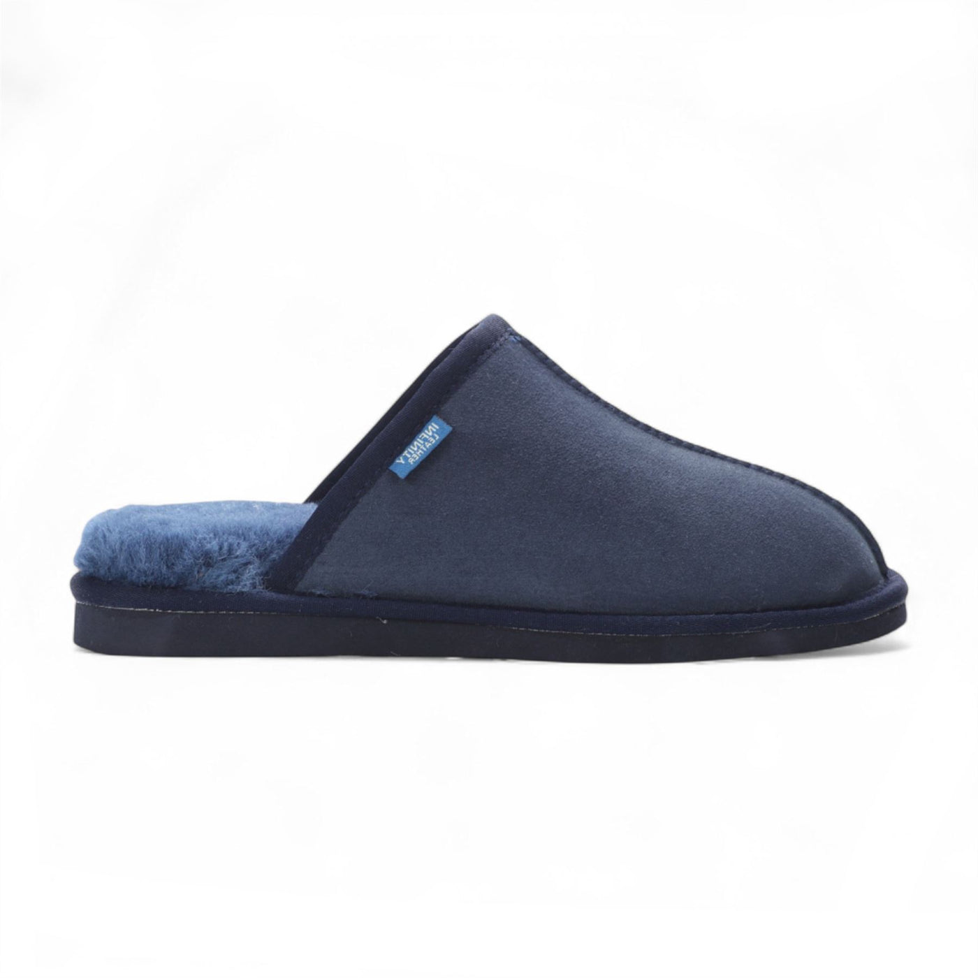 Men's Genuine Sheepskin Navy Suede Mule Winter Warm Non-Slip - Highland