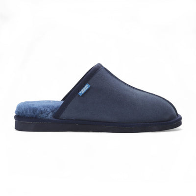 Men's Genuine Sheepskin Navy Suede Mule Winter Warm Non-Slip - Highland