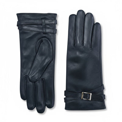 Womens Italian Leather Winter Buckle Soft Wool Lining Gloves - L-GLV-601