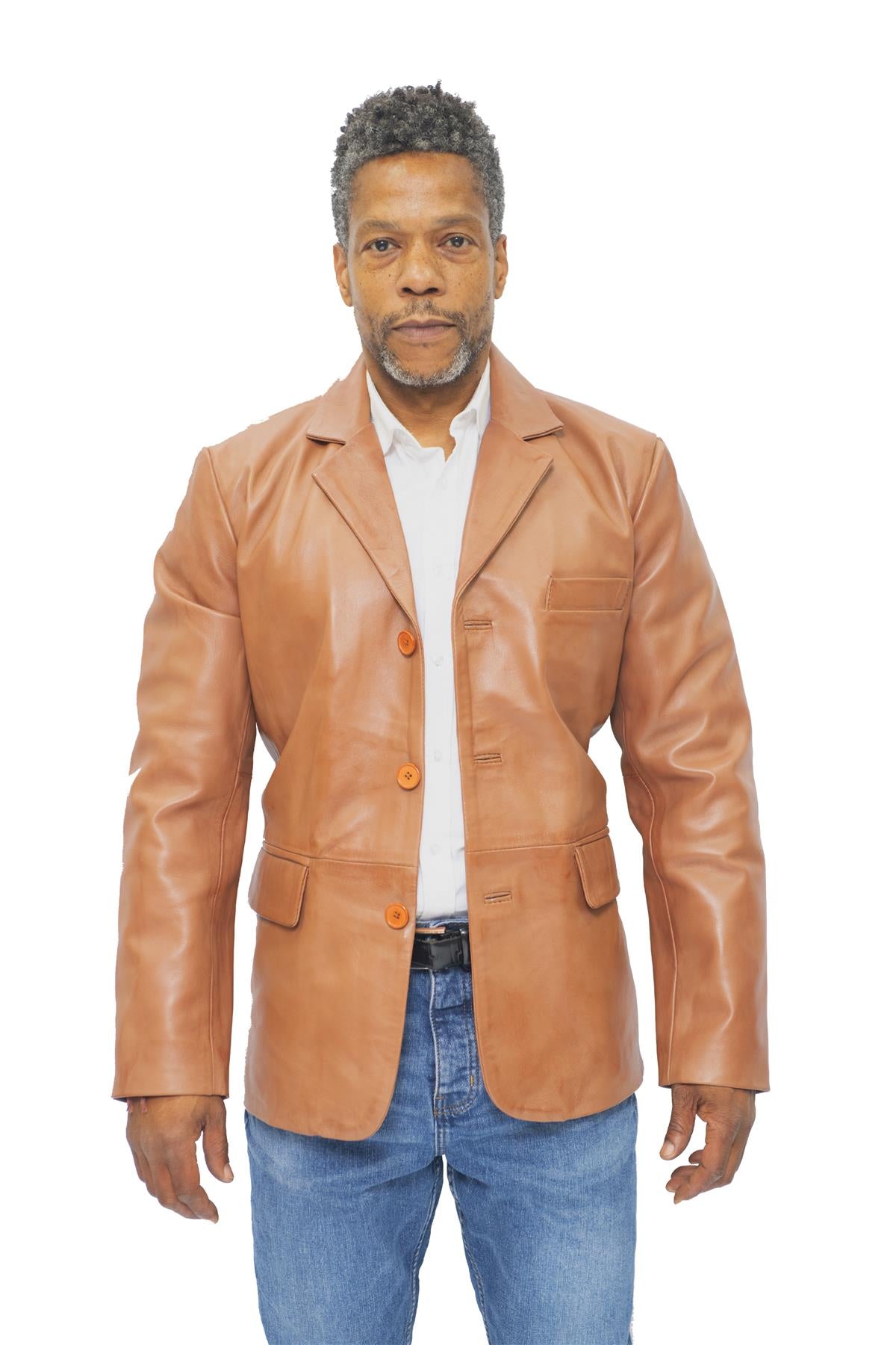 Mens 3 Button Leather Blazer Jacket-Dubai