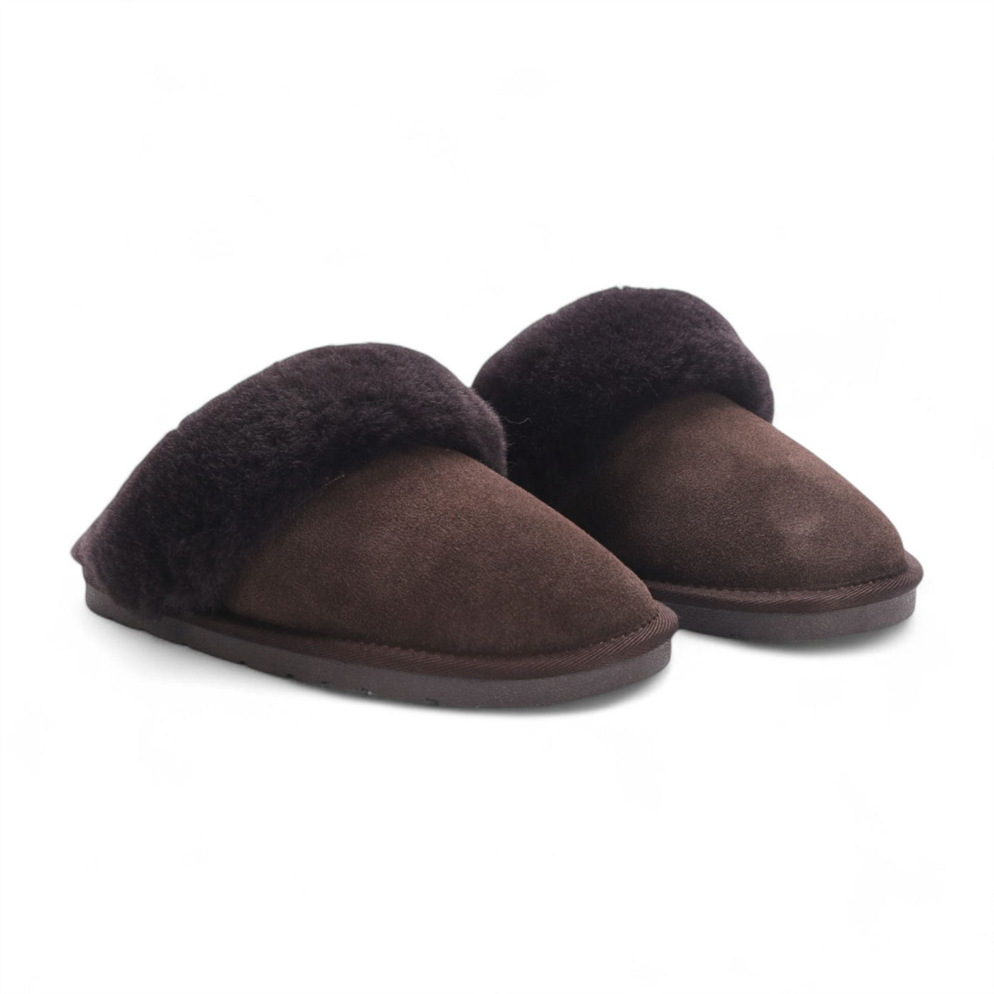 Women's Genuine Sheepskin Brown Suede Mule Winter Slippers - Luna