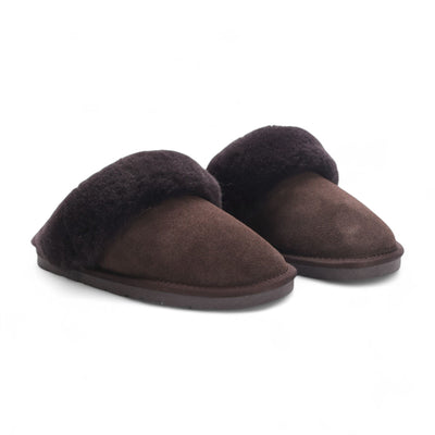 Women's Genuine Sheepskin Brown Suede Mule Winter Slippers - Luna
