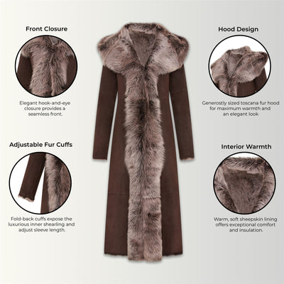 Womens Suede Toscana Sheepskin Hooded Trench Coat-Fribourg