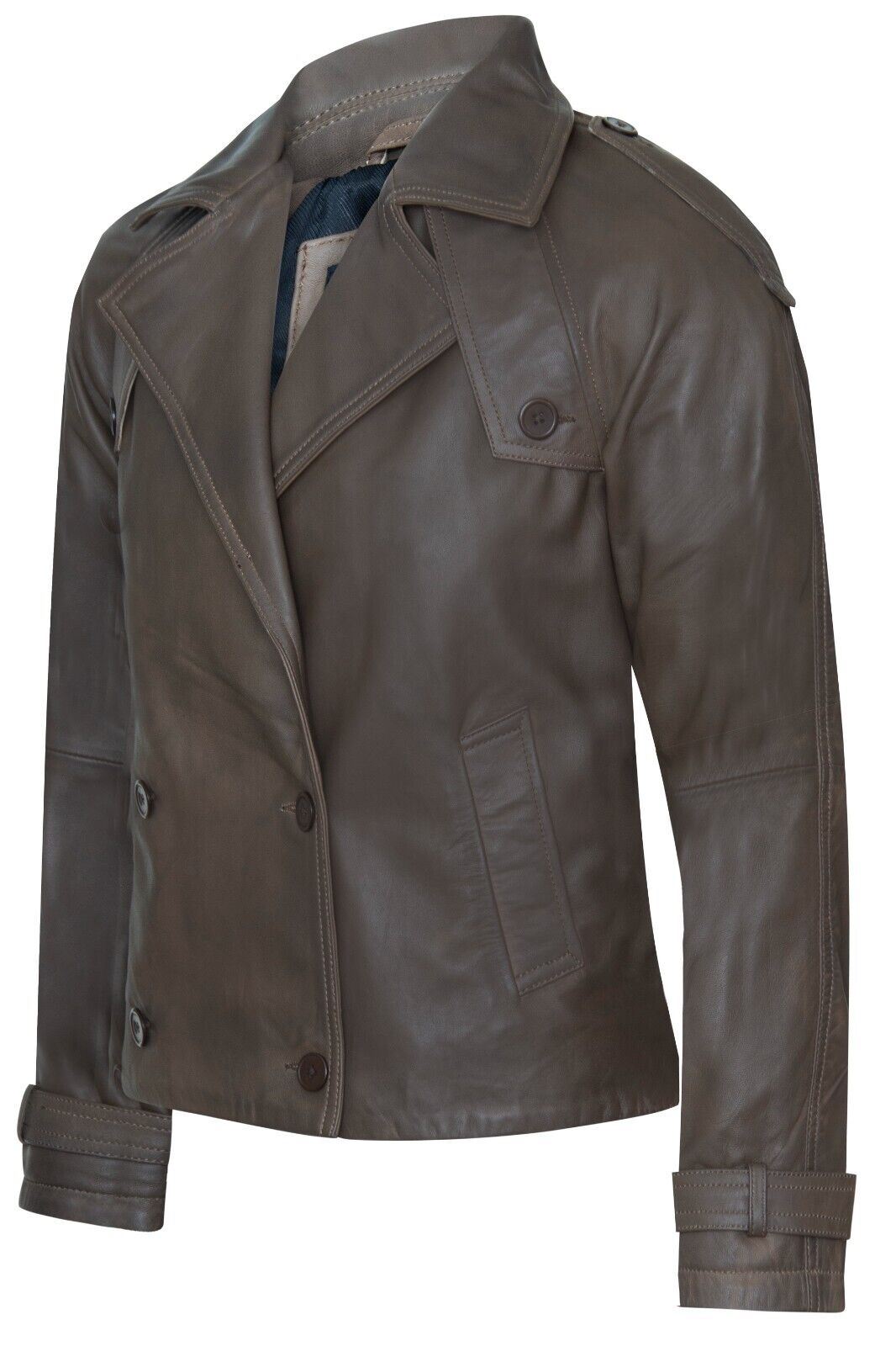 Womens Cropped Oversized Trench Leather Jacket - Canberra