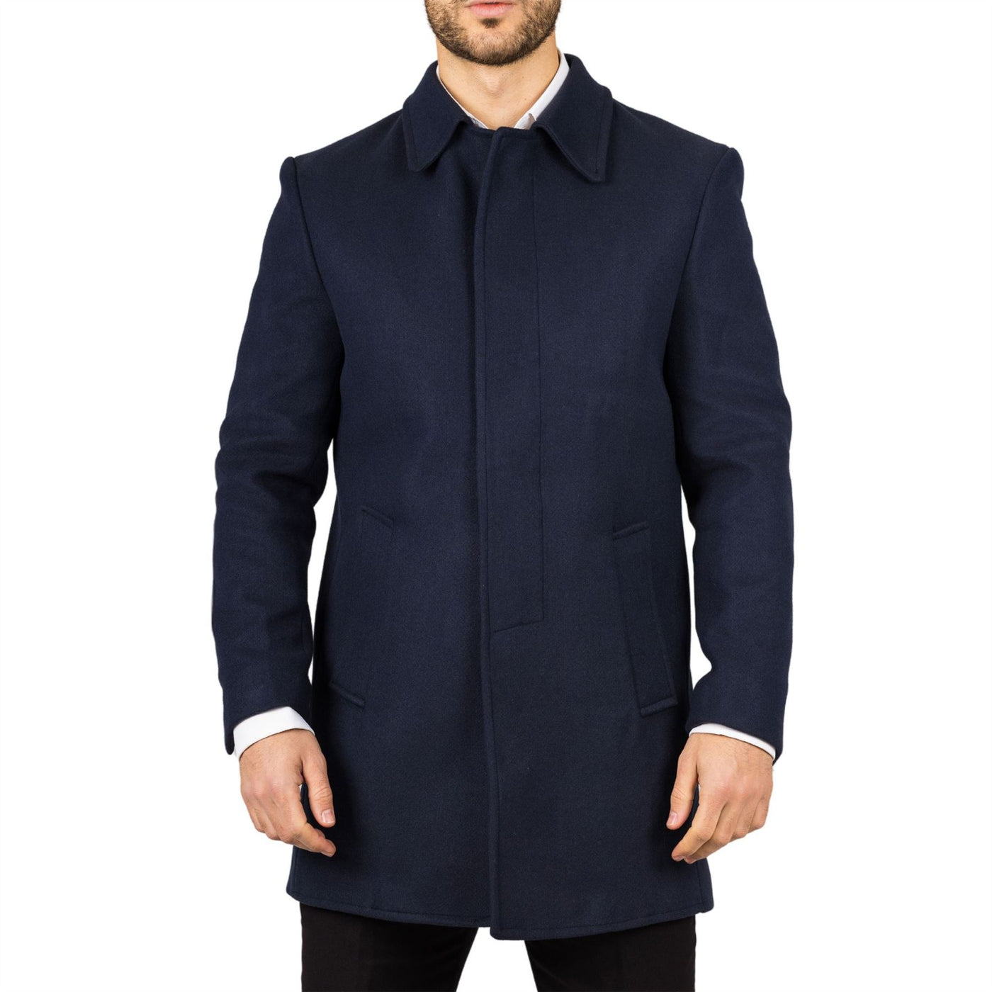 Men's Wool Blend Classic Collar Navy Overcoat