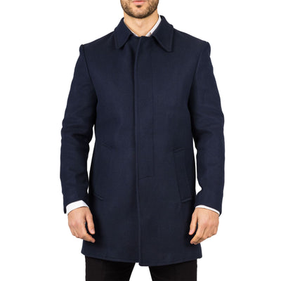 Men's Wool Blend Classic Collar Navy Overcoat