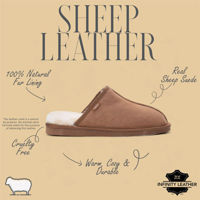 Men's Genuine Sheepskin Chestnut Suede Mule Winter Warm Non-Slip - Highland
