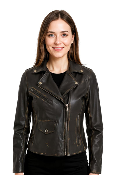 Women's Classic Brando Biker Leather Jacket - Broome