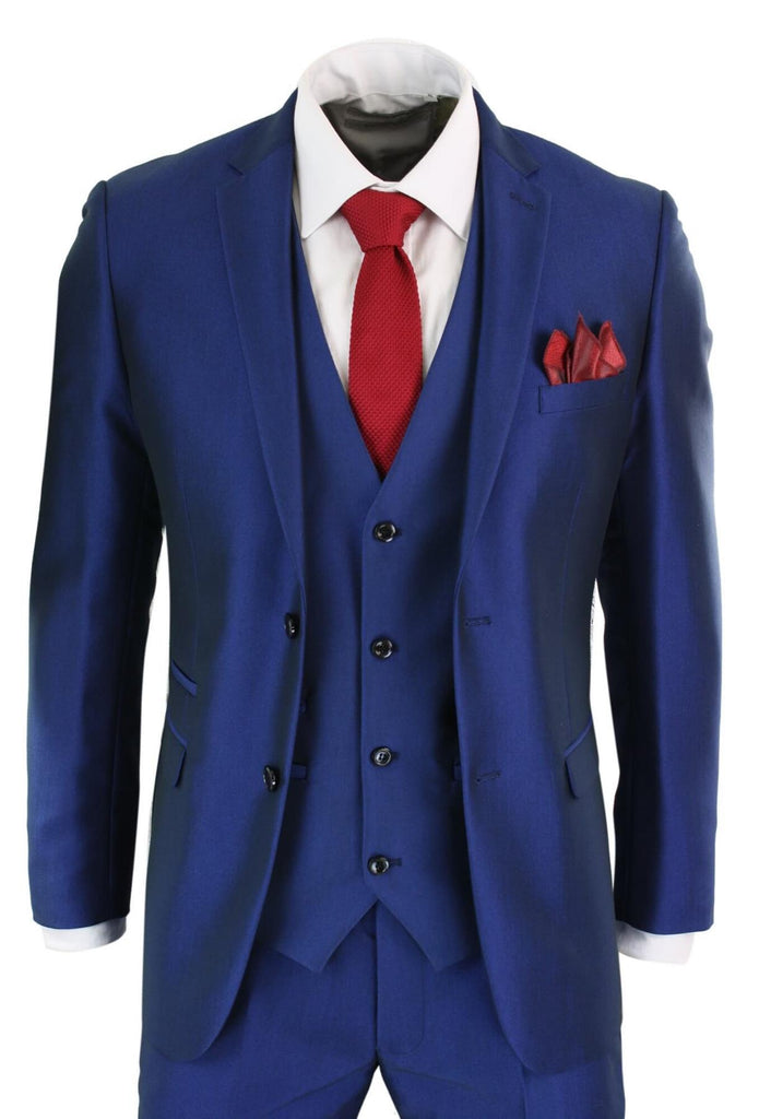 Mens 3 Piece Royal Blue Tailored Fit Complete Suit Best Man Groom