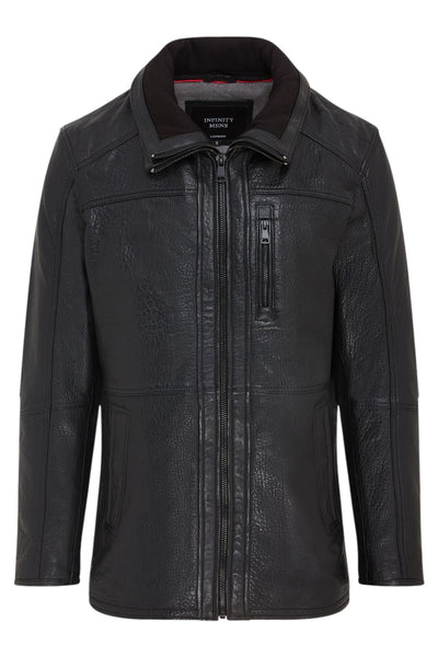 Mens Warm Mid-Length Leather Biker Coat - Sikander