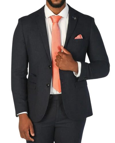 Men's Navy Blue Wool Blend Tweed Formal Blazer