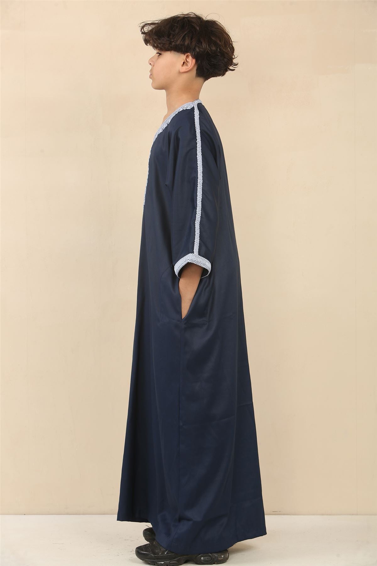 Kid's Boys Blue Moroccan Thobe Jubba Robe Eid Djellaba Gandoura