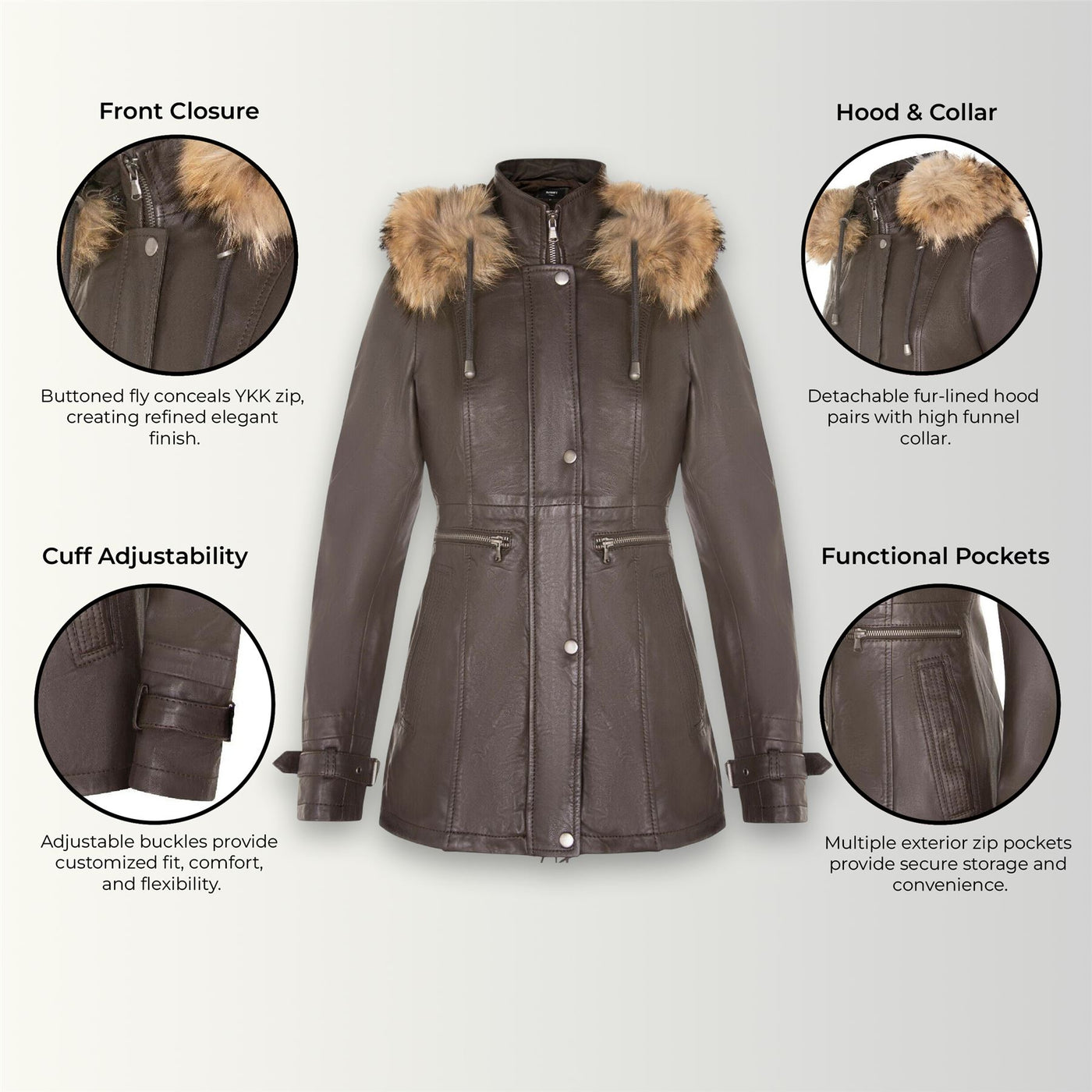 Parka da donna in pelle con cappuccio-Putian