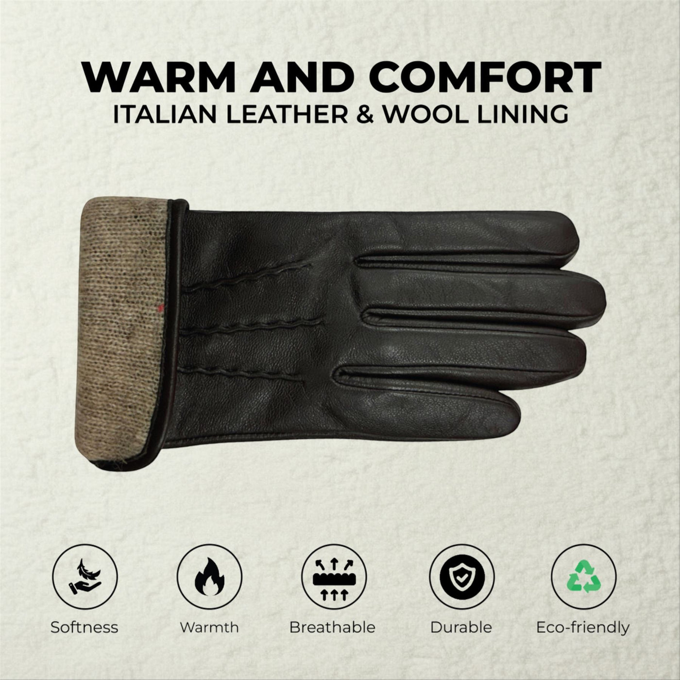 Womens Italian Leather Winter Stitch Line Design Soft Wool Lining Gloves - L-GLV-301