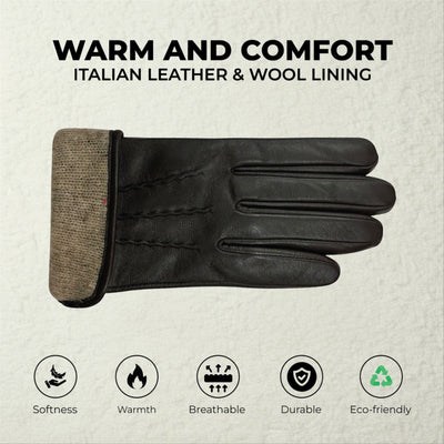 Womens Italian Leather Winter Stitch Line Design Soft Wool Lining Gloves - L-GLV-301