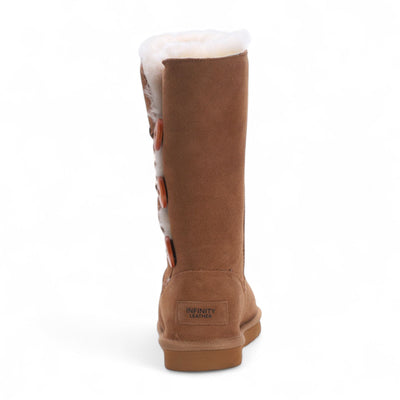 Women's Sheepskin Suede Tan Button Warm Winter Calf Boots - Willow