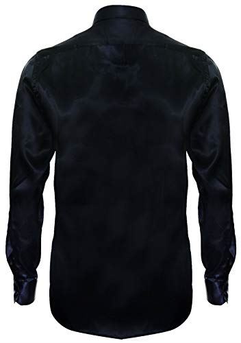 Mens Navy Satin Silk Shirt Smart Casual Button Down Cuff TailoNavy Fit