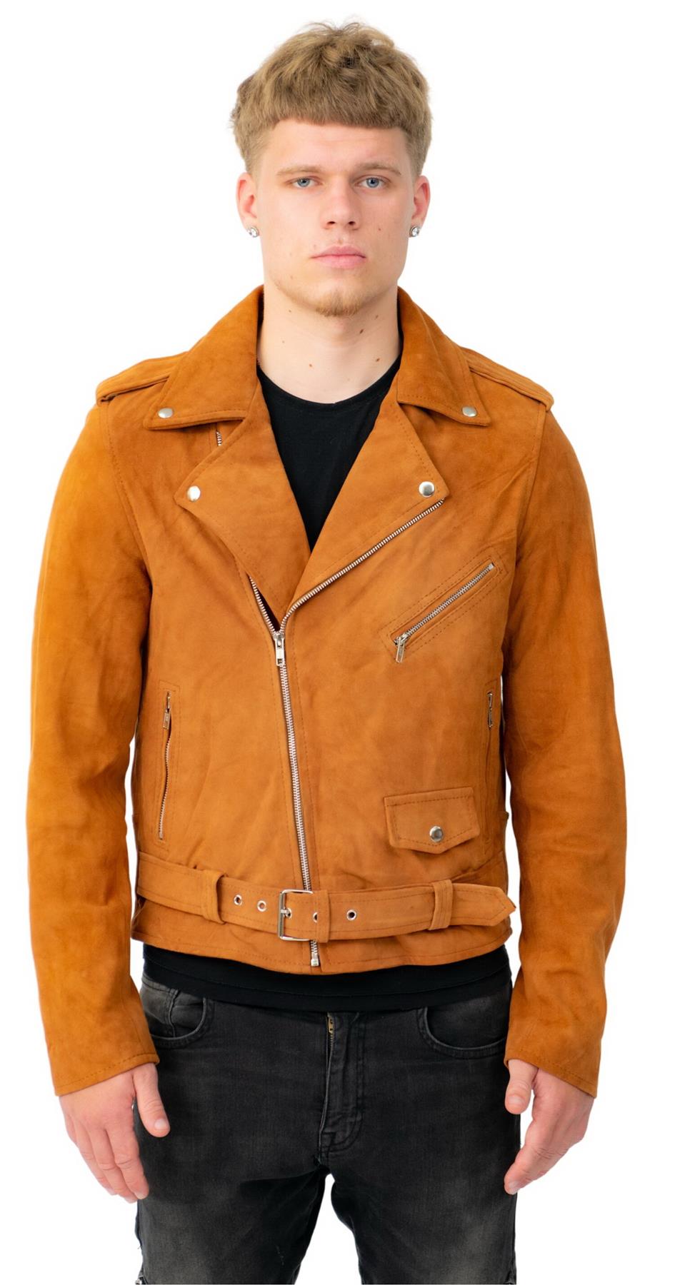 Mens Goat Suede Leather Brando Biker Jacket-Melbourne