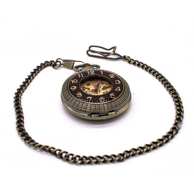 Antique Gold Wooden Half-Hunter Skeleton Alloy Pocket Watch