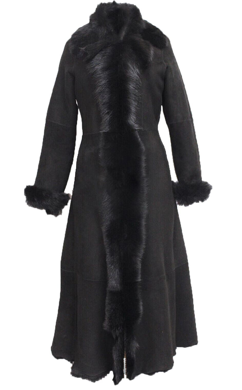 Womens Black Suede Toscana Sheepskin Trench Coat-Rushden