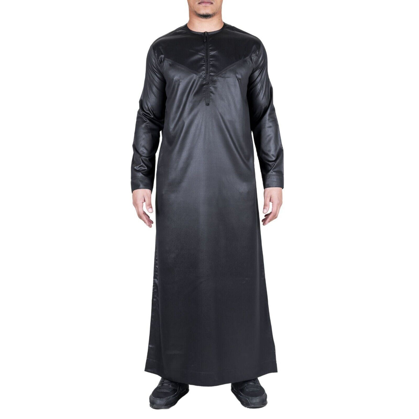 Men's Thobe Robe Satin Emirati Islamic Jubba Eid Slim Fit