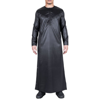 Men's Thobe Robe Satin Emirati Islamic Jubba Eid Slim Fit