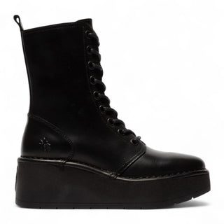 Fly London Womens Black HAIT273 Leather Lace-up Chunky Platform Ankle Boots