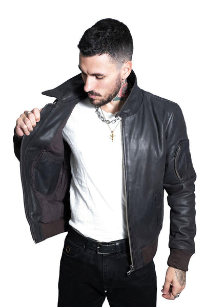 Mens A2 Cowhide Leather Bomber Jacket-Oslo